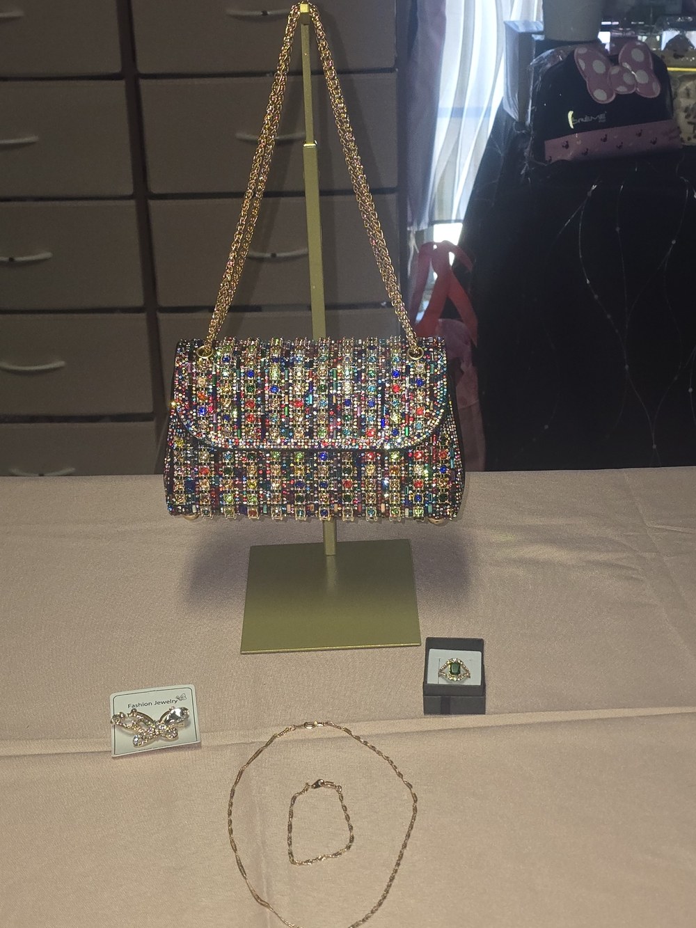 Multicolor Crystal-Embellished Evening Shoulder Bag * Jewelry Bundle